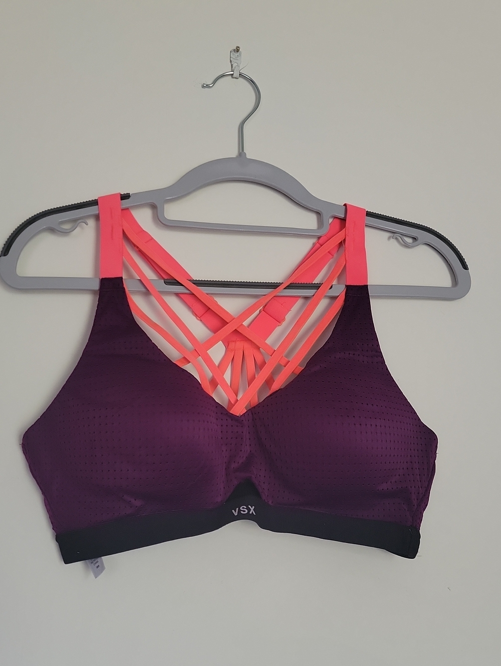 Victoria's Secret Purple Sports Bra with Neon Pink Strappy Back